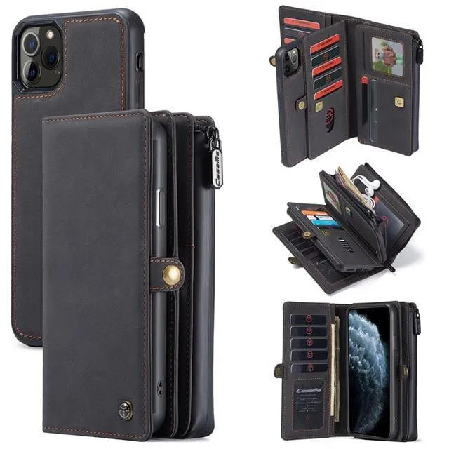 Luxury Zipper Wallet Leather iPhone - Flip Magnet Cards Removable Phone Cover