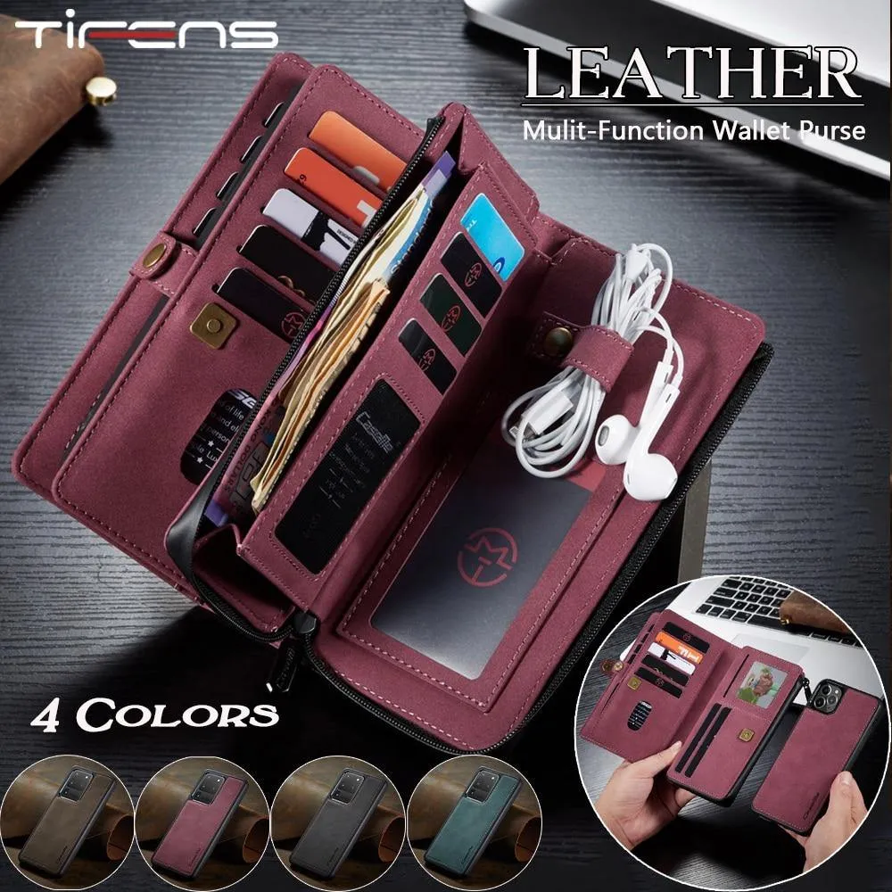 Luxury Zipper Wallet Leather iPhone - Flip Magnet Cards Removable Phone Cover