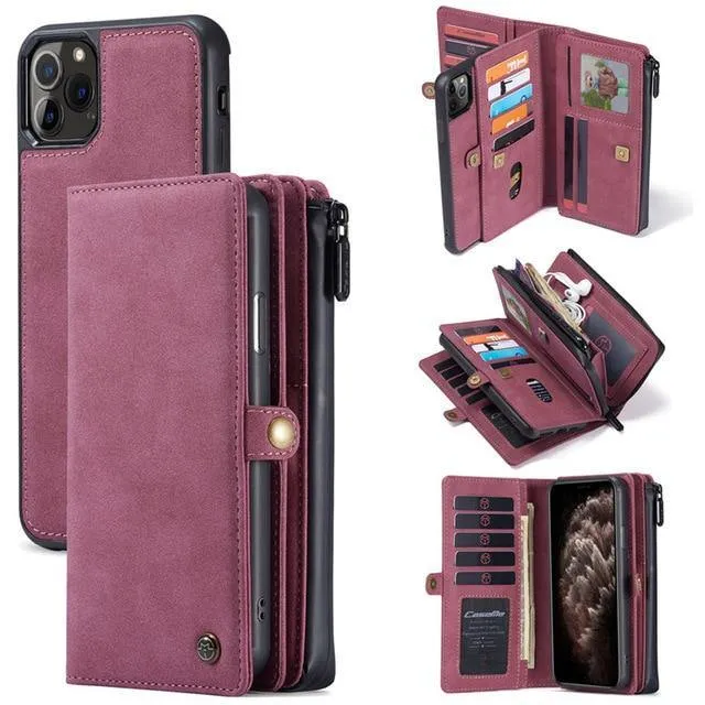 Luxury Zipper Wallet Leather iPhone - Flip Magnet Cards Removable Phone Cover