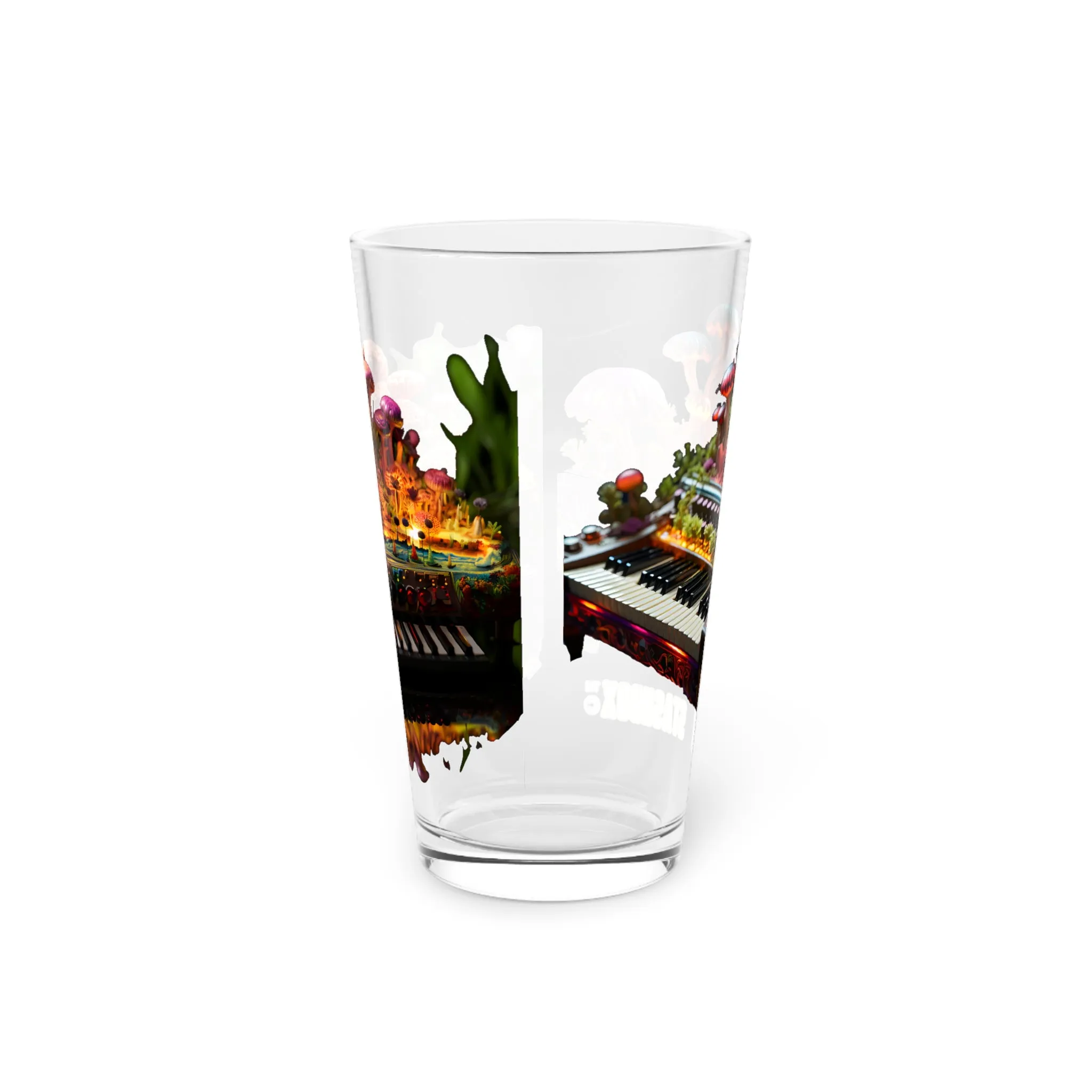 Magic Mushroom Psychedelic Mellotron Keyboard Abstract Art Pint Glass, 16oz - Music Design #004