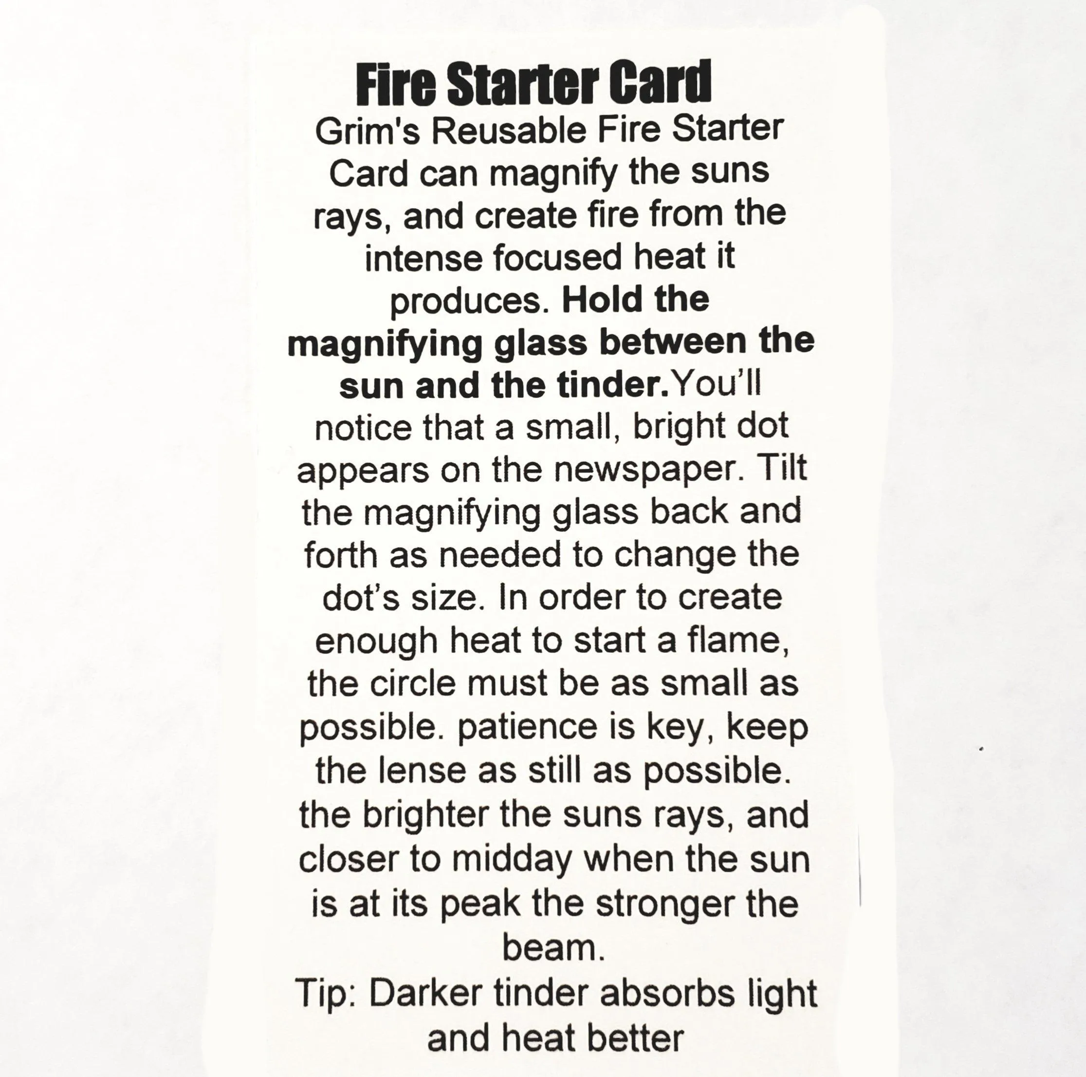 Magnifying Card : Pocket Fire Starter Magnifying Glass