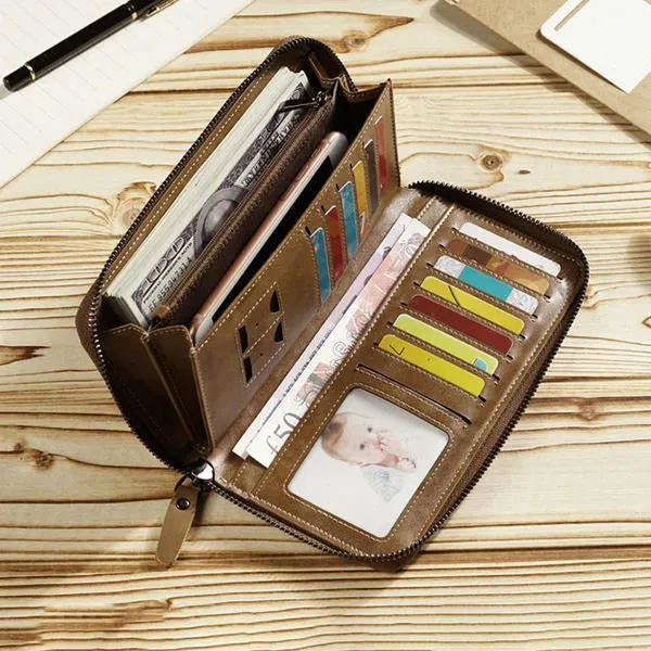 Men Genuine Leather Vintage Card Holder Wallet Phone Bag