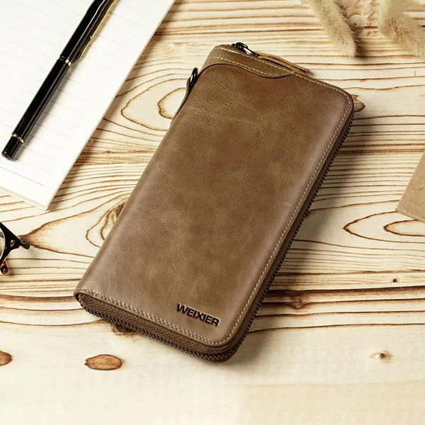 Men Genuine Leather Vintage Card Holder Wallet Phone Bag