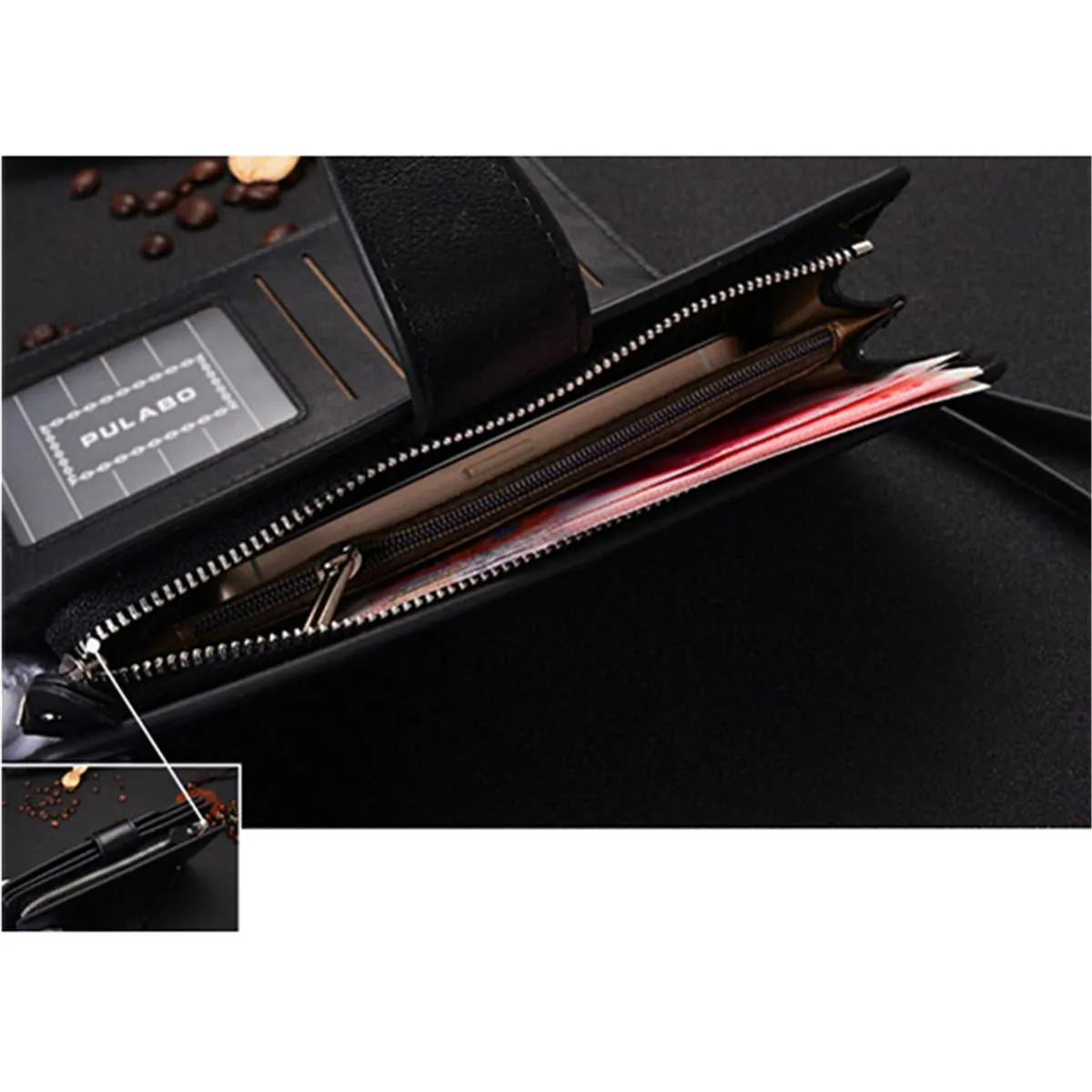 Men Leather Business Long Wallet Credit Card Organizer with 21 Slots Phone Bag