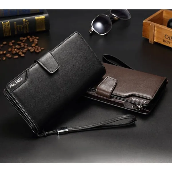 Men Leather Business Long Wallet Credit Card Organizer with 21 Slots Phone Bag