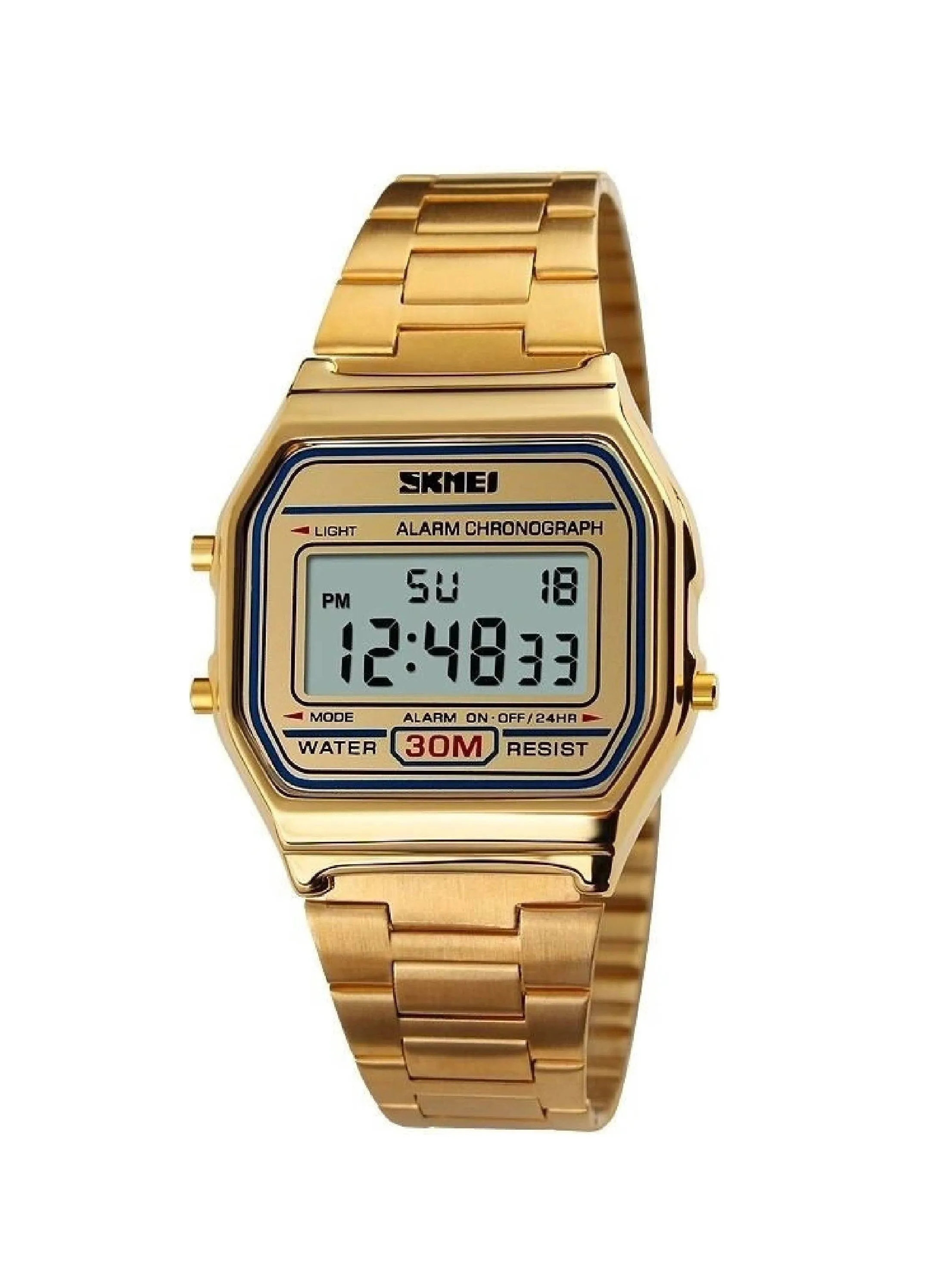 Men'S Golden Digital Retro Watch With 30M Water Resistance