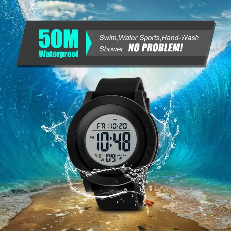 Men's Waterproof Digital LED Sports Wristwatch