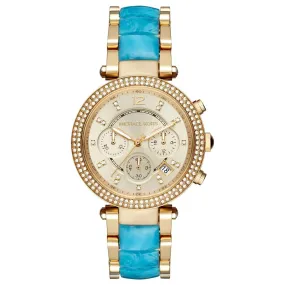 Michael Kors Ladies Watch Chronograph Parker 39mm Gold Blue MK6364