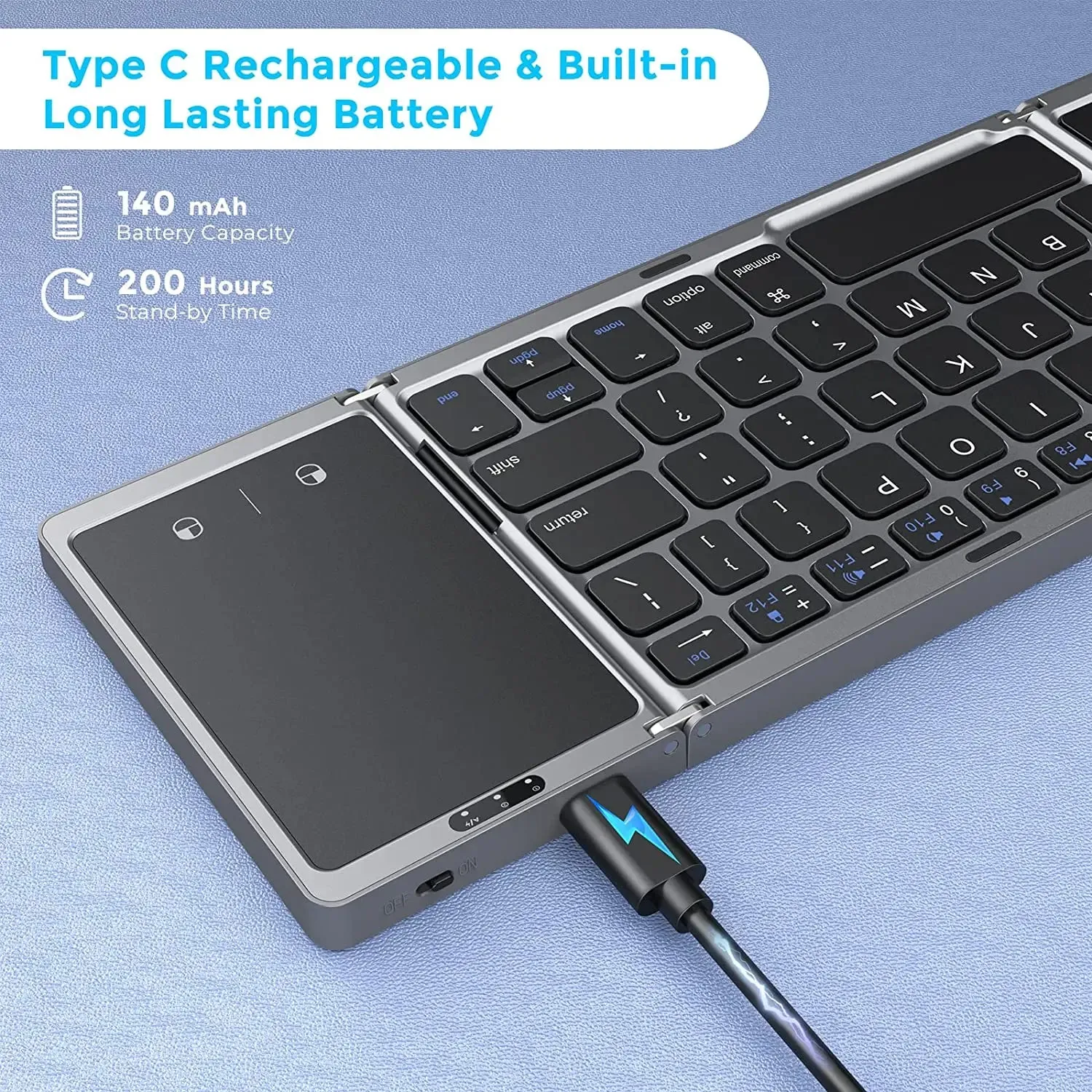 Mini Foldable Wireless Bluetooth Keyboard with Large Touchpad