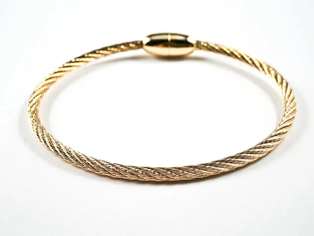 Modern Thin Wire Texture Gold Tone Magnetic Brass Bracelet