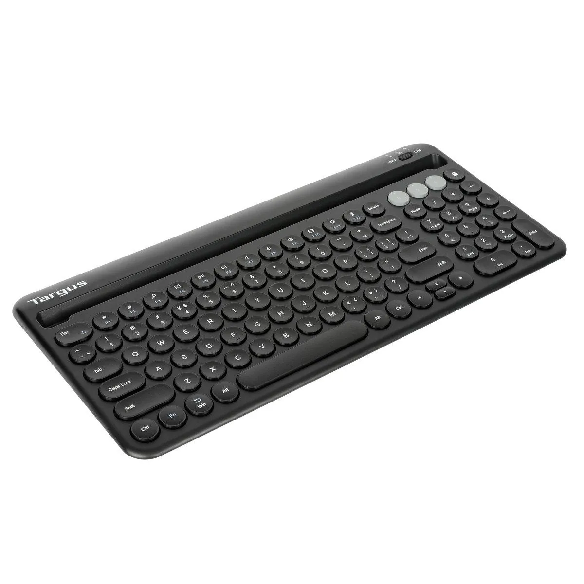 Multi-Device Bluetooth® Antimicrobial Keyboard with Tablet/Phone Cradle