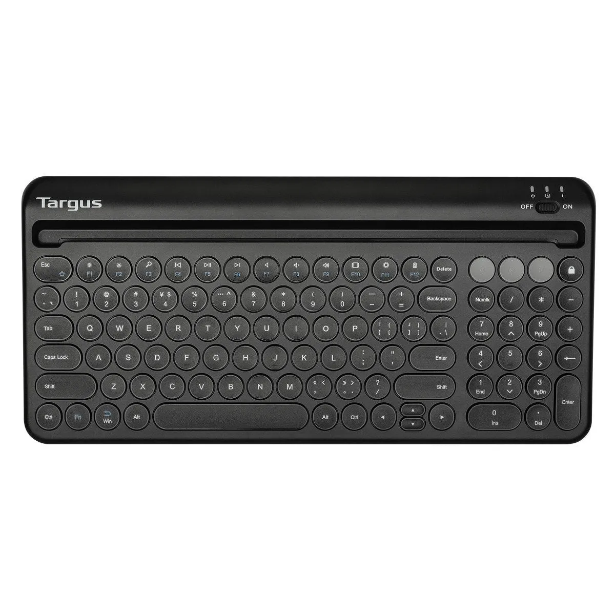 Multi-Device Bluetooth® Antimicrobial Keyboard with Tablet/Phone Cradle