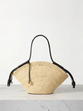 Paseo Small leather-trimmed raffia tote