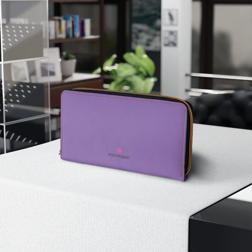 Pastel Purple Color Zipper Wallet, Solid Purple Color Long Compact Designer Premium Quality Women's Wallet