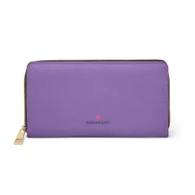 Pastel Purple Color Zipper Wallet, Solid Purple Color Long Compact Designer Premium Quality Women's Wallet