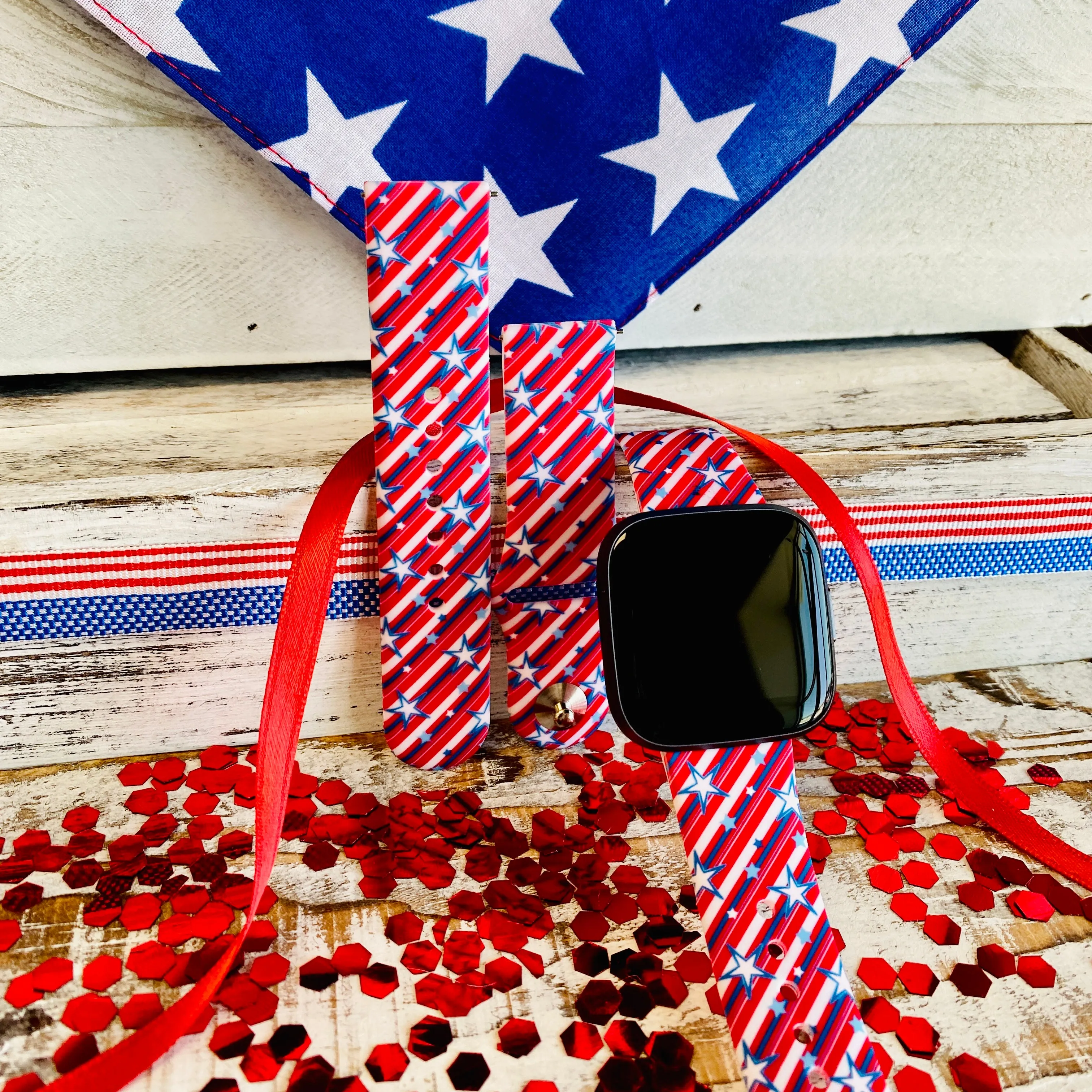 Patriotic Star Print Silicone Band For Fitbit Versa 1/2