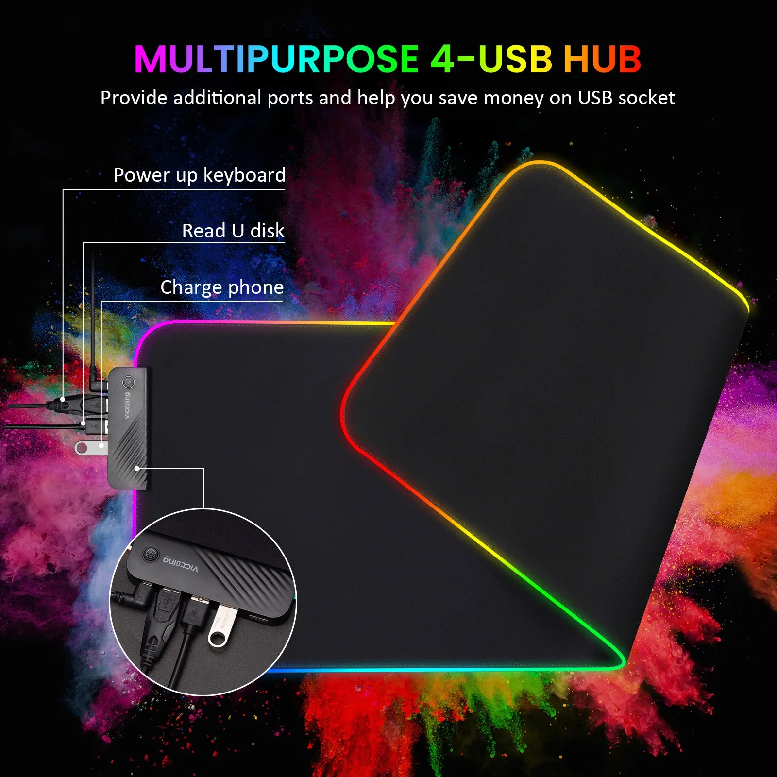 PC342 XXL RGB Gaming Mouse Pad with 4 USB Ports, 31.5"x11.8"