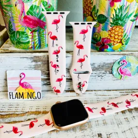 Pink Flamingo Print Silicone Band For Apple Watch