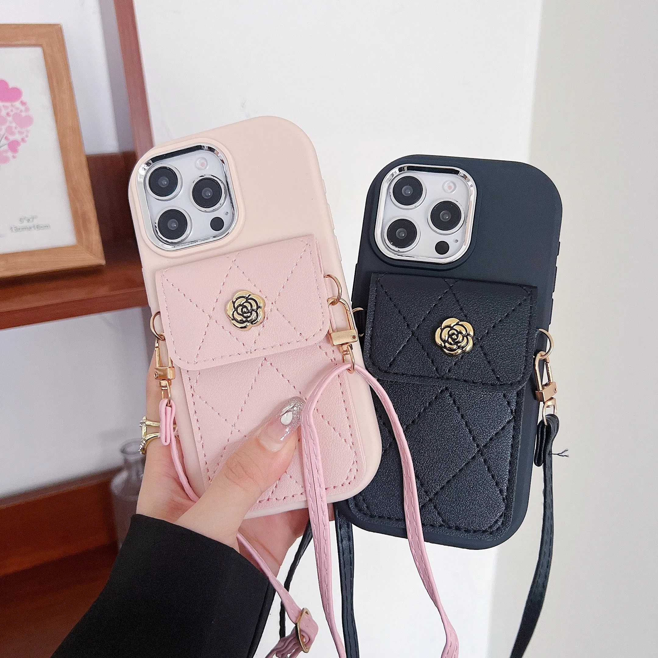 Pink Silicon Phone Case With Card-Cash Wallet For iPhone 16