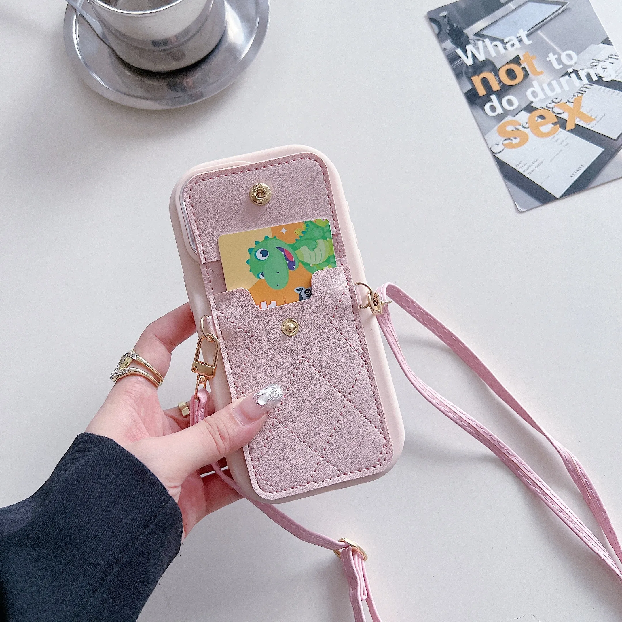 Pink Silicon Phone Case With Card-Cash Wallet For iPhone 16