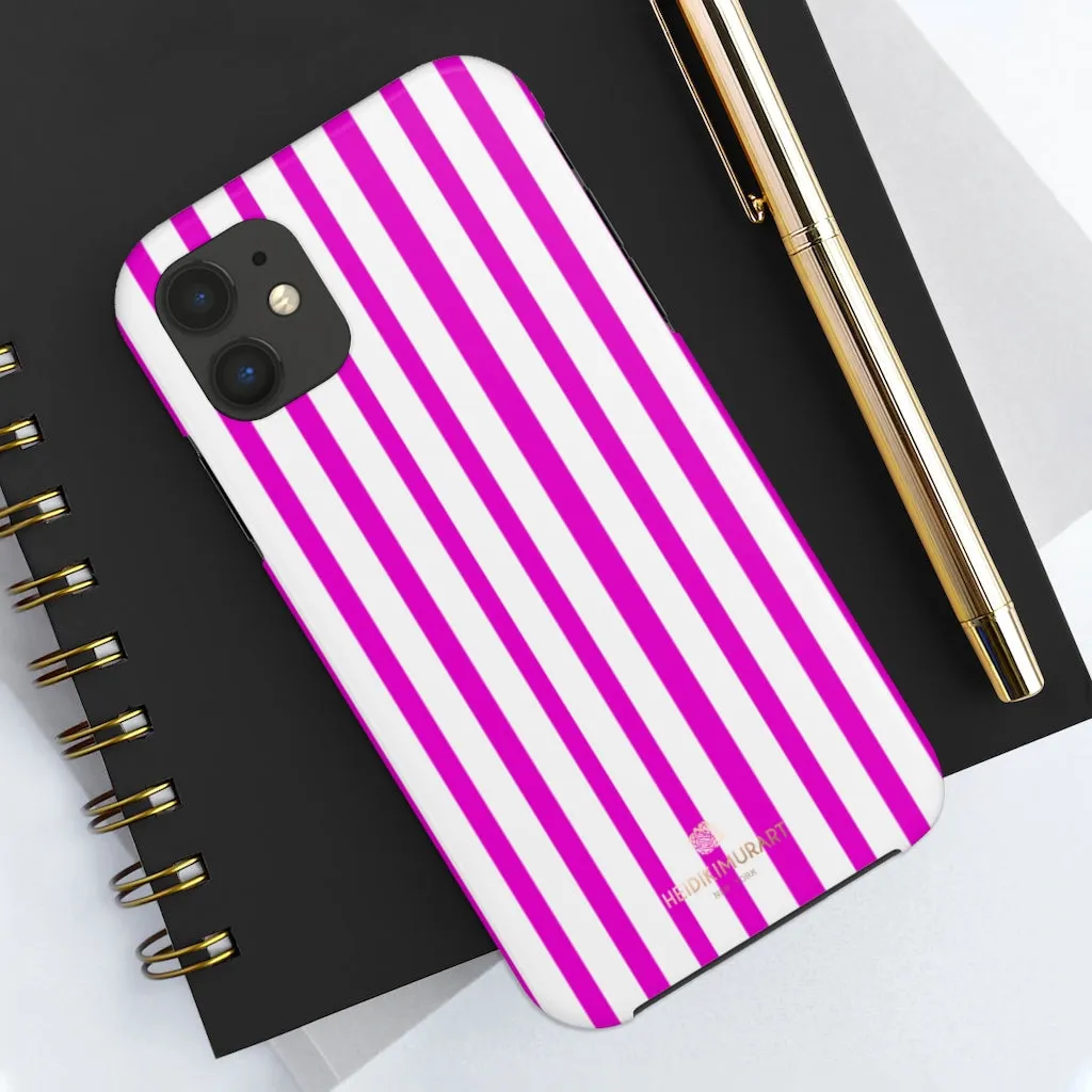 Pink Striped iPhone Case, Minimalist Designer Case Mate Tough Samsung Galaxy Phone Cases