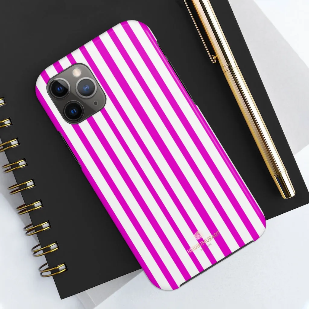 Pink Striped iPhone Case, Minimalist Designer Case Mate Tough Samsung Galaxy Phone Cases