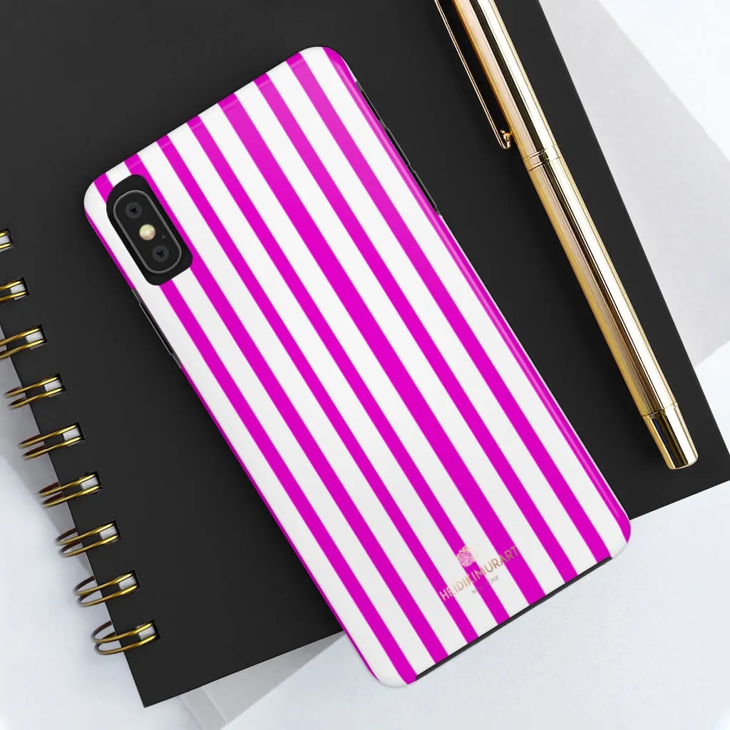 Pink Striped iPhone Case, Minimalist Designer Case Mate Tough Samsung Galaxy Phone Cases