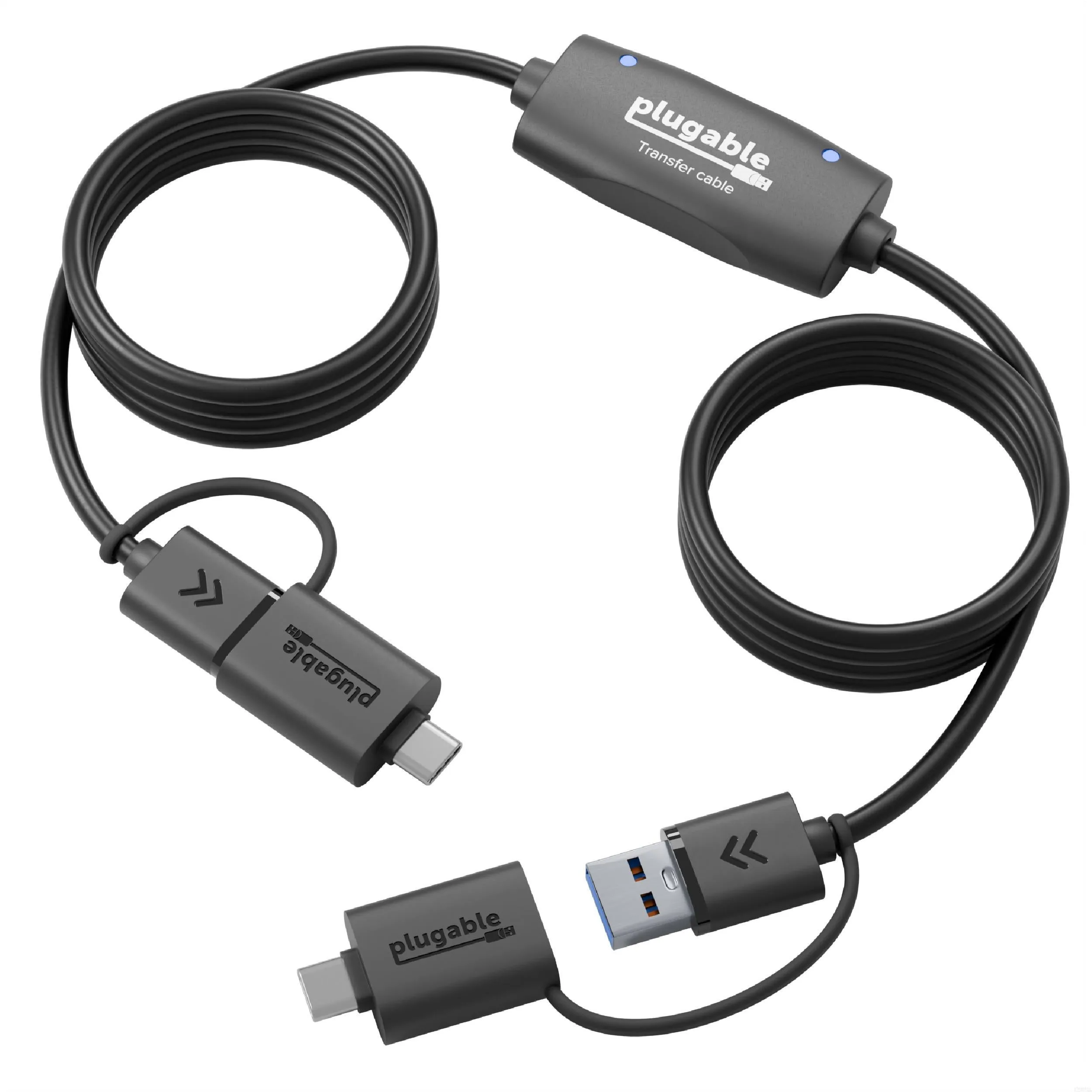 Plugable USB Data Transfer Cable with USB-C Adapters, 6.6ft