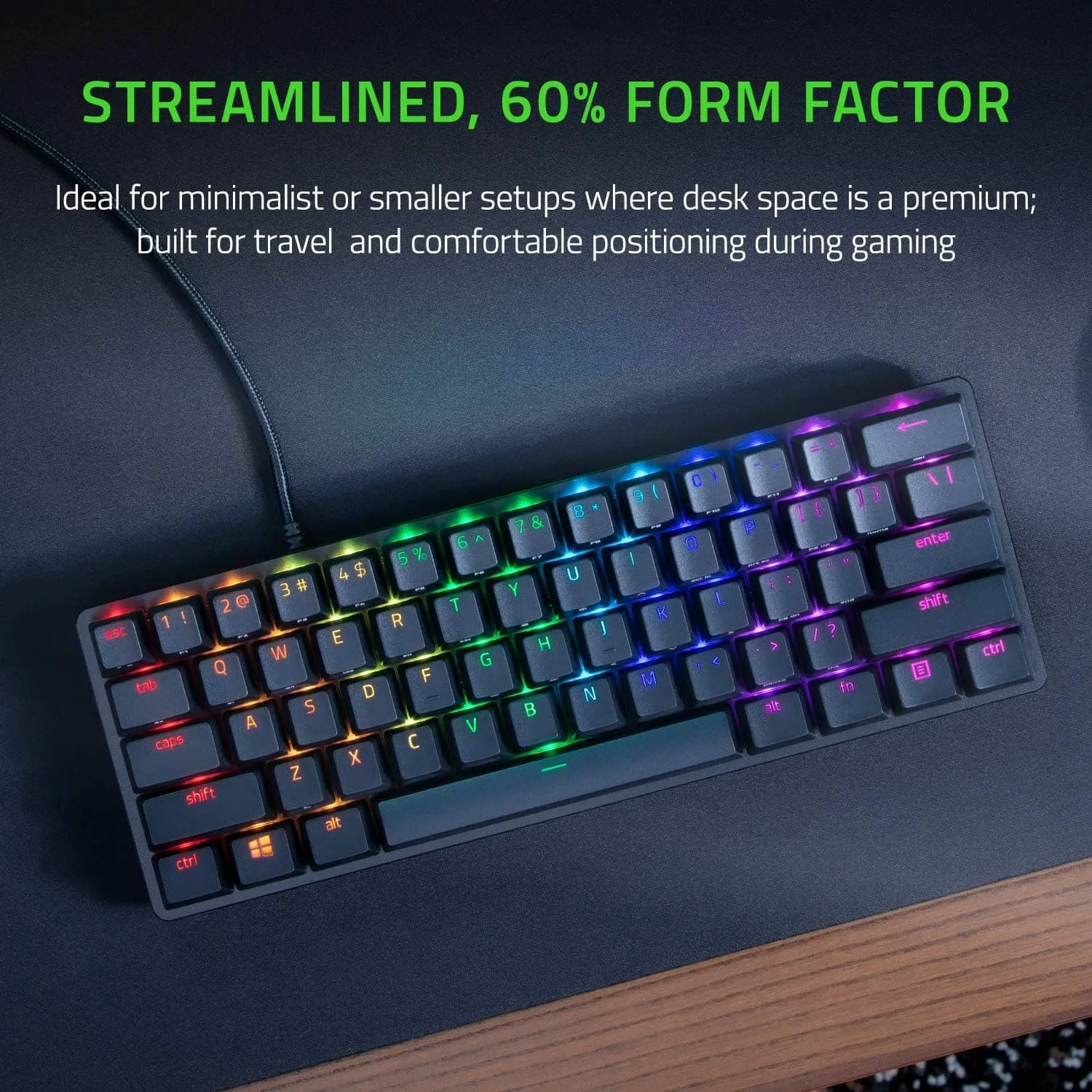 Razer Huntsman Mini (Purple Switch) - 60% Compact Gaming Keyboard (Clicky Optical-Mechanical Switches, Doubleshot PBT Keycaps, Detachable USB-C Cable) UK Layout | Black