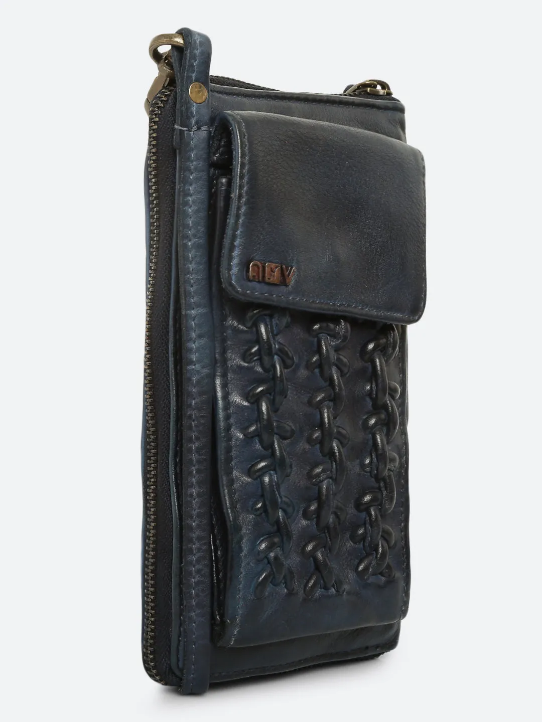 Ripple: Navy Leather Cross Body Phone Wallet