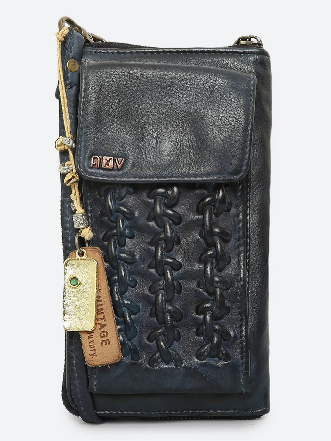 Ripple: Navy Leather Cross Body Phone Wallet