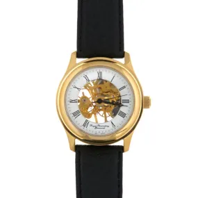 Royal Observatory Greenwich Gold Circular Skeleton Watch with Black Strap