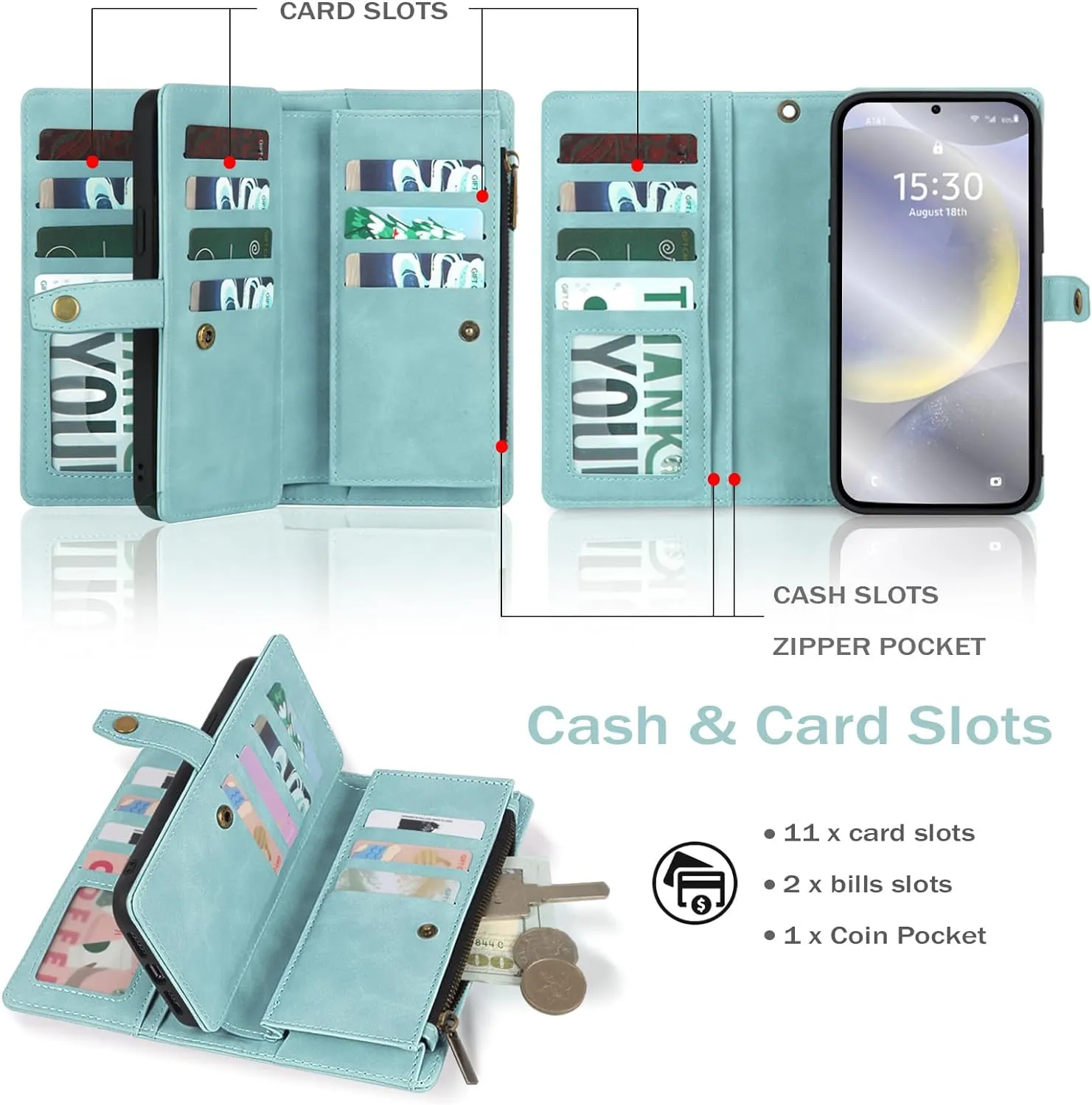 Samsung Galaxy S24 Plus Wallet Detachable Magnetic Protective Phone Case