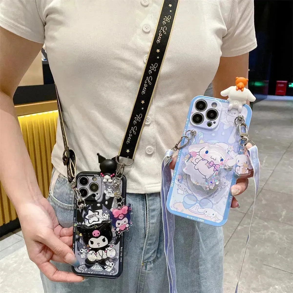 Sanrio Lanyard Figure Stand Case (For iPhones)