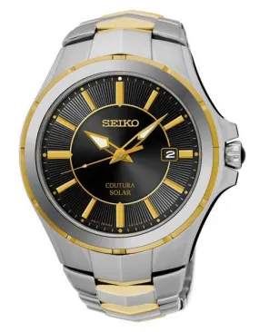 Seiko Mens Coutura Solar Date Watch - Two-Tone - Black Dial - Bracelet