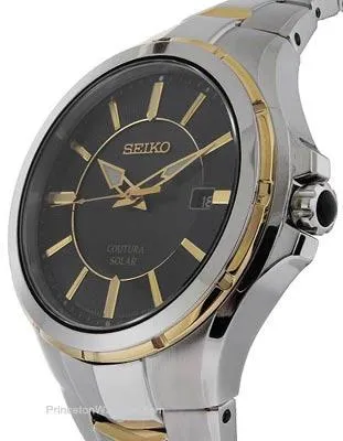 Seiko Mens Coutura Solar Date Watch - Two-Tone - Black Dial - Bracelet