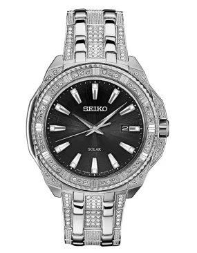 Seiko Mens Crystal Solar Watch - Stainless Steel - Bracelet - Swarvoski Crystal