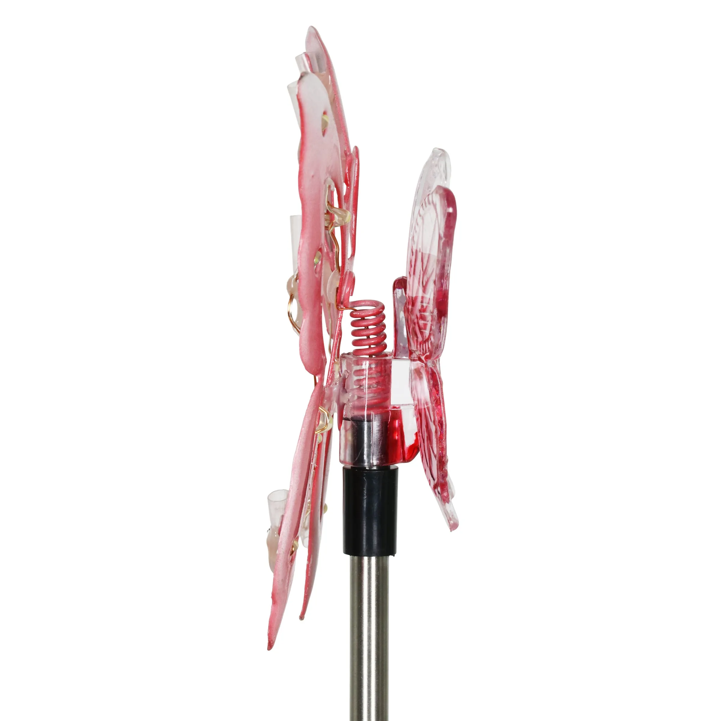 Solar Acrylic and Metal Pink Butterfly Garden Stake with Twelve LED Lights, 4 by 34 Inches