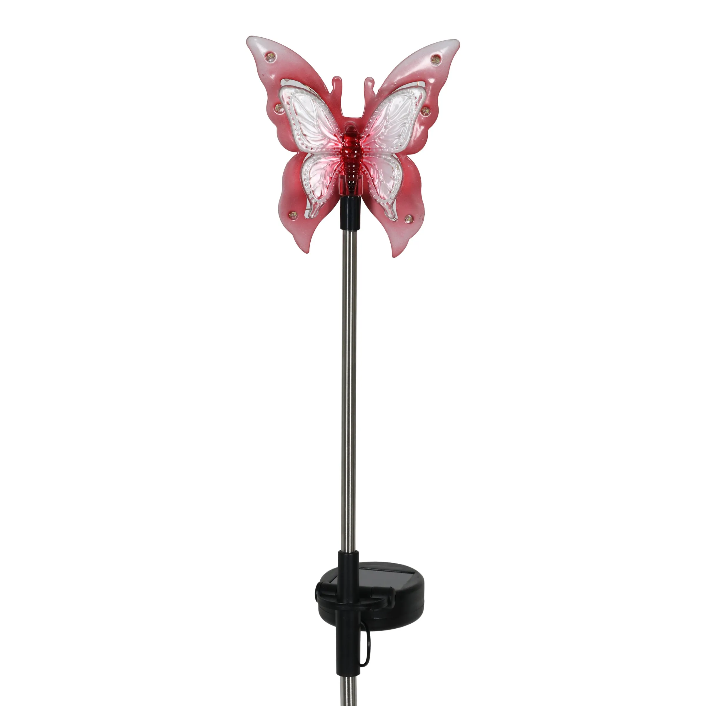 Solar Acrylic and Metal Pink Butterfly Garden Stake with Twelve LED Lights, 4 by 34 Inches