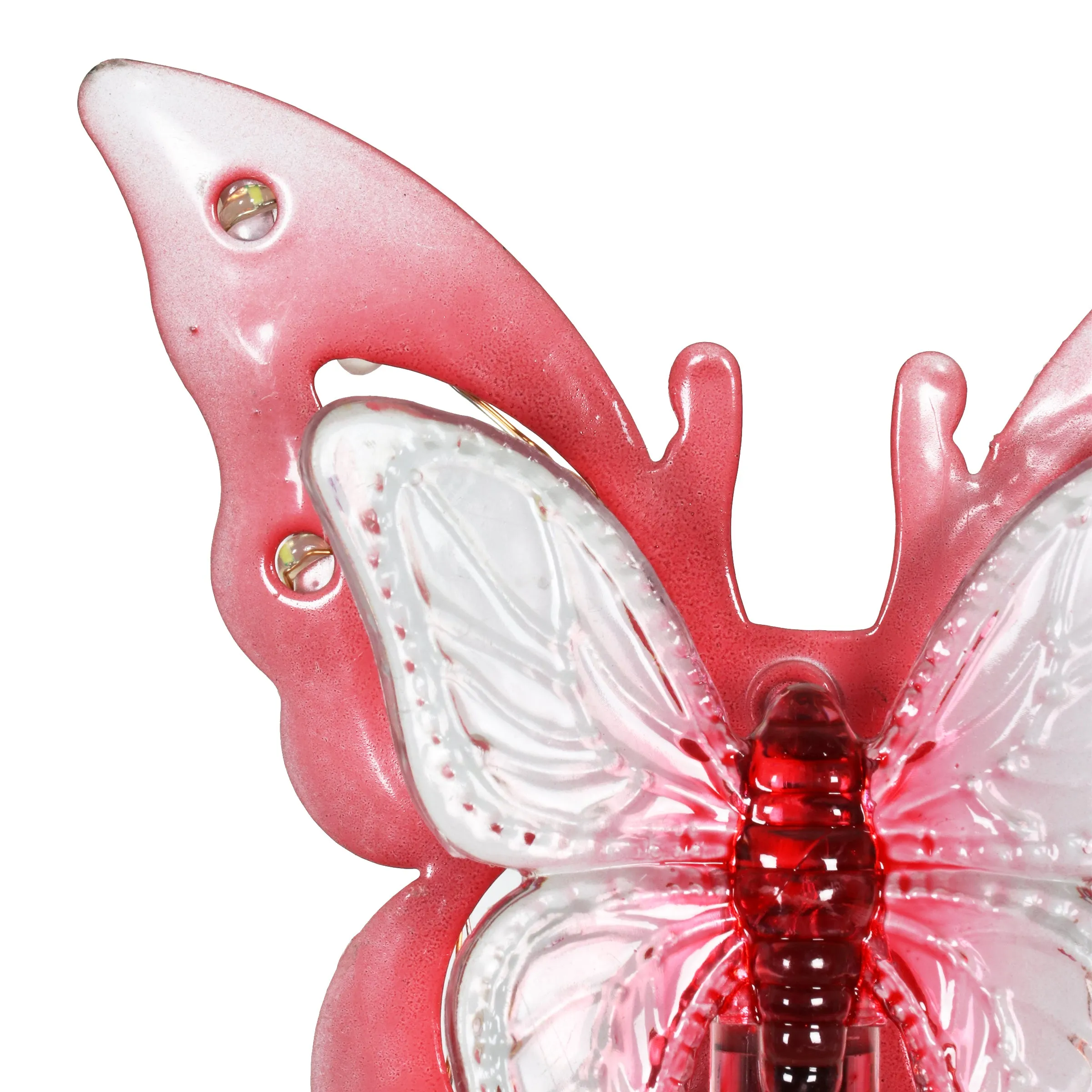 Solar Acrylic and Metal Pink Butterfly Garden Stake with Twelve LED Lights, 4 by 34 Inches