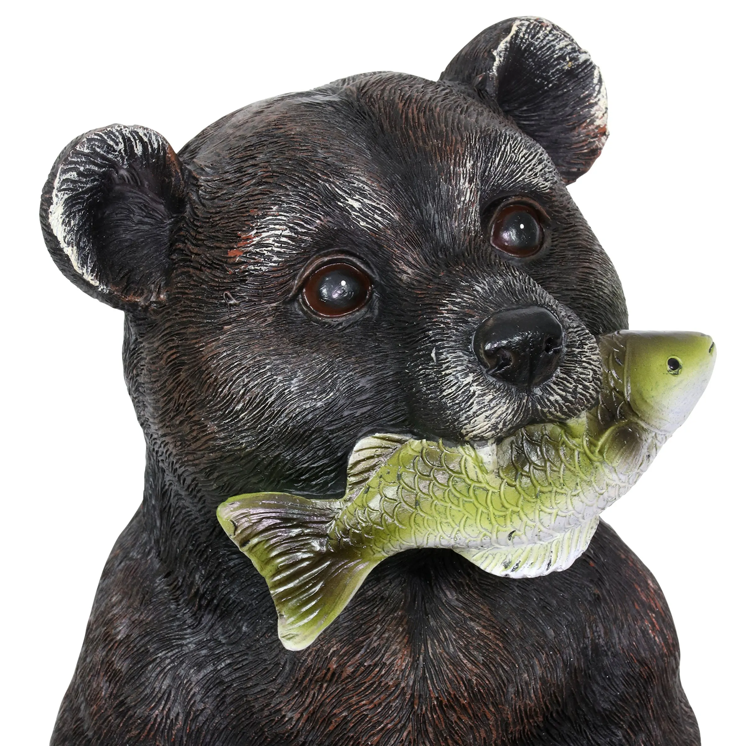 Solar Bear with a Fish and Bee Hive Garden Statue, 12 Inch