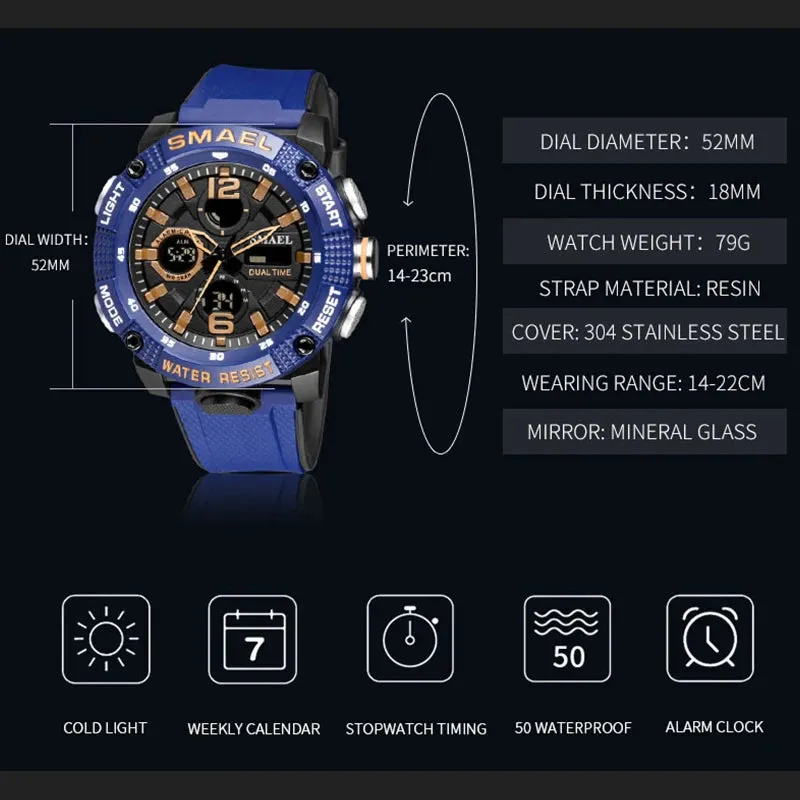 Sport Watches Waterproof 50M SMAEL Top Brand Luxury Watch Alarm Clock For Male Digital 8039 Men's Watch Wristwatch Military Army