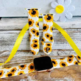 Sunflower White Background  Silicone Print Band For Apple Watch