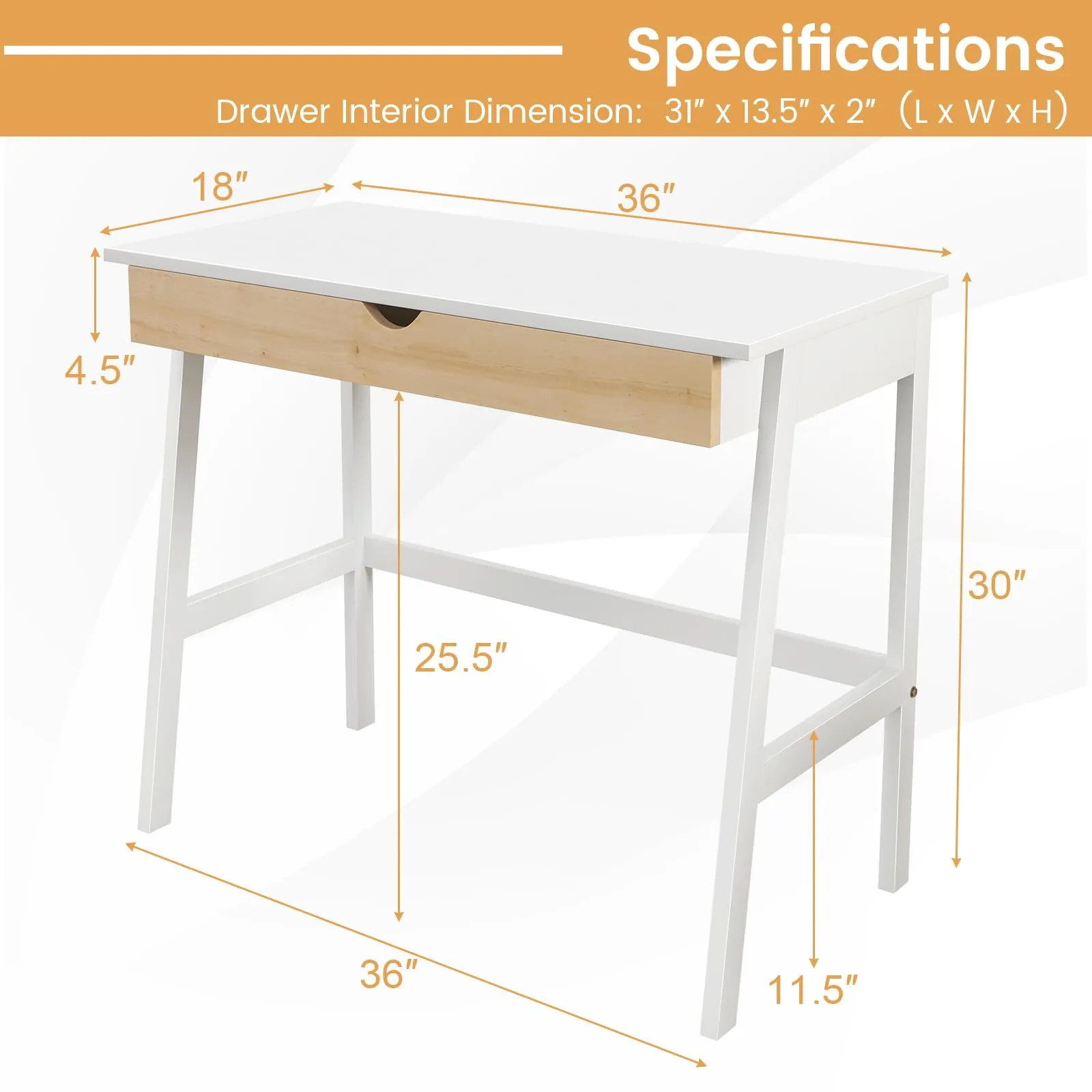 Tangkula Small White Desk with Drawer, Small Space Writing Study Desk