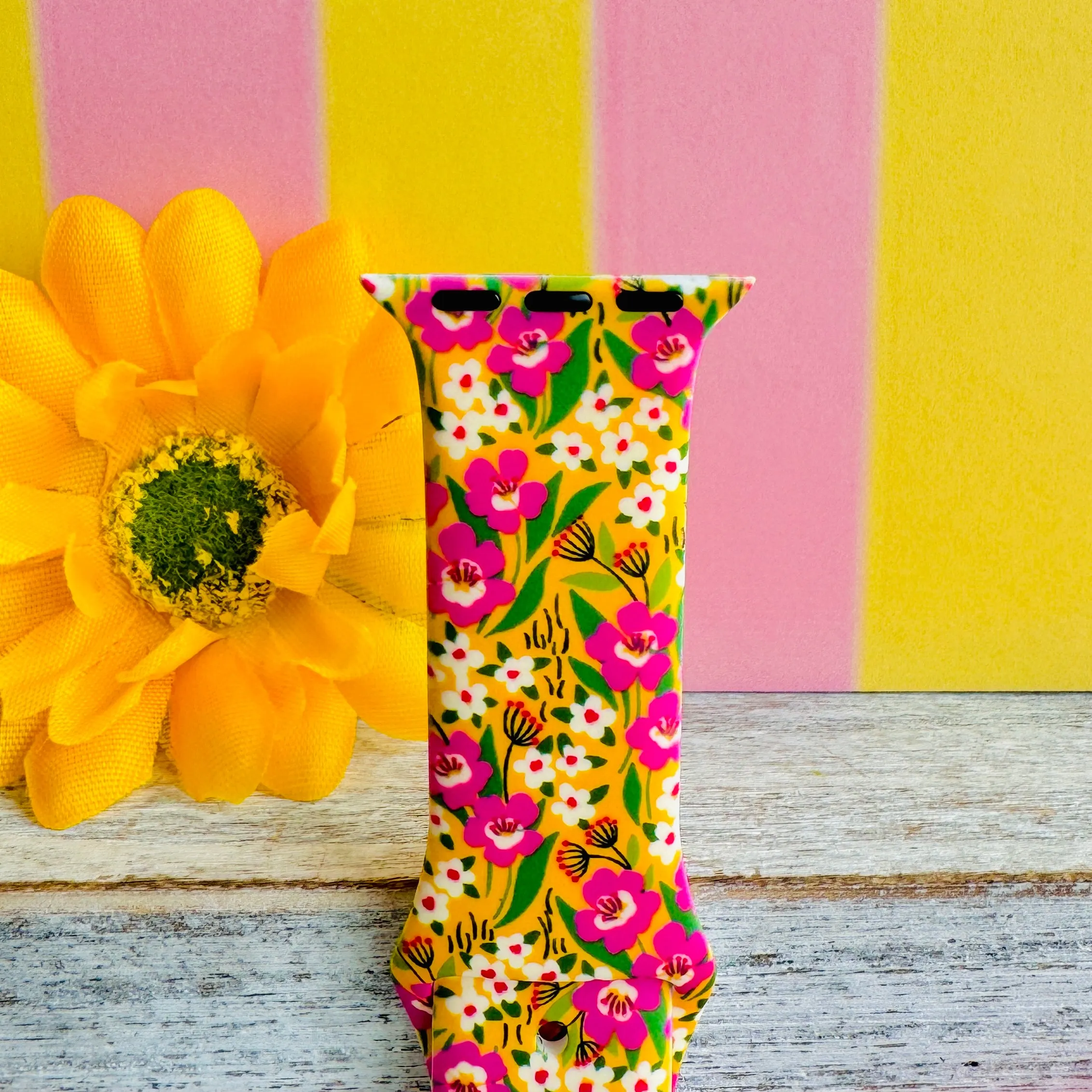 Tangy Tulip Twirl Print Silicone Band For Apple Watch