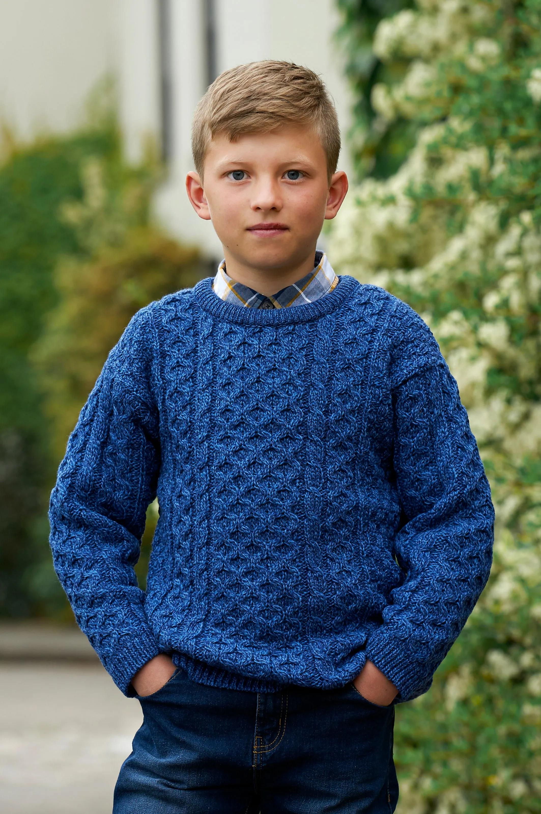 TRADITIONAL ARAN MERINO WOOL CREW NECK SWEATER