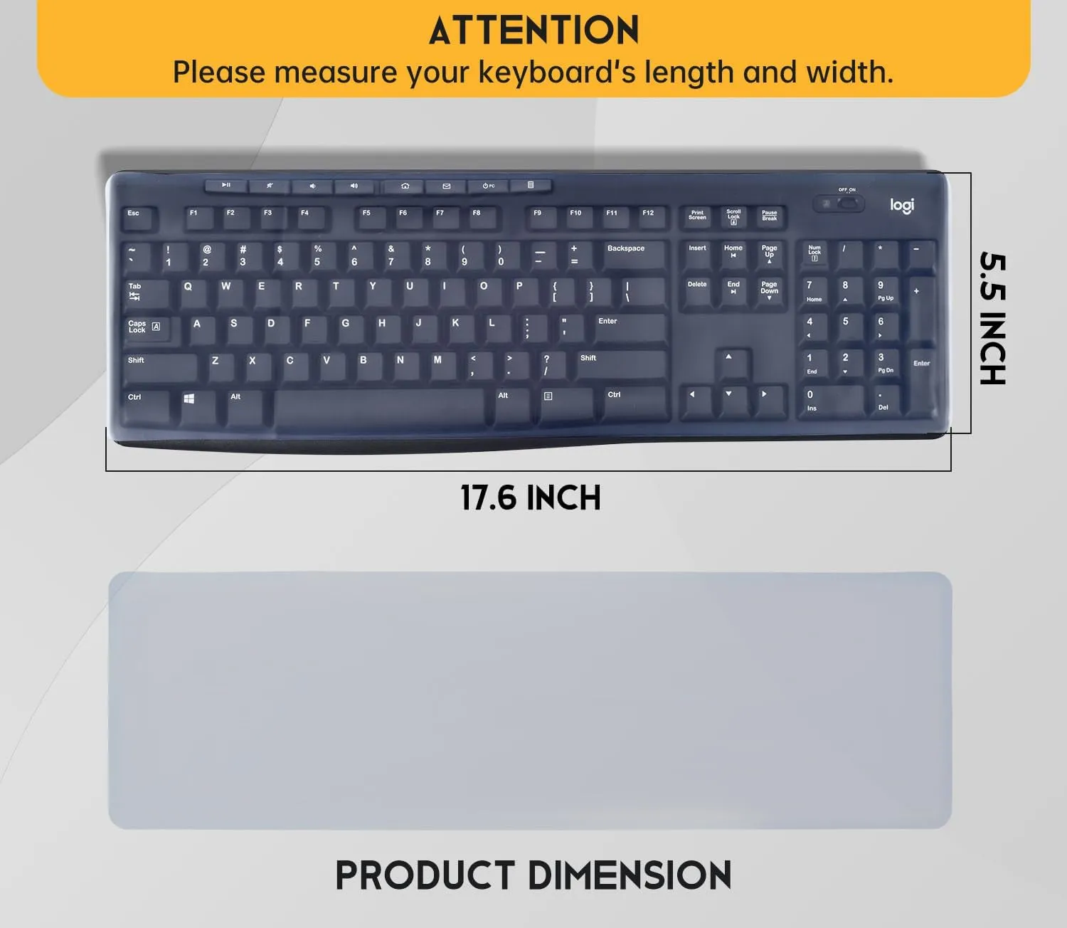 Universal Clear Waterproof Anti-Dust Silicone Keyboard Protector Cover Skin for Standard Size PC Computer Desktop Keyboards (Size: 17.52" X 5.51")