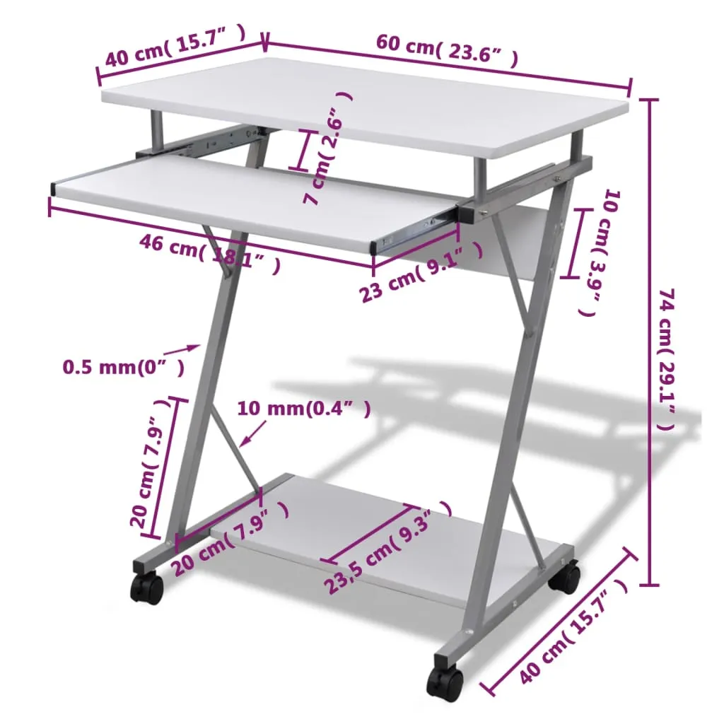 vidaXL Compact Computer Desk with Pull-out Keyboard Tray White