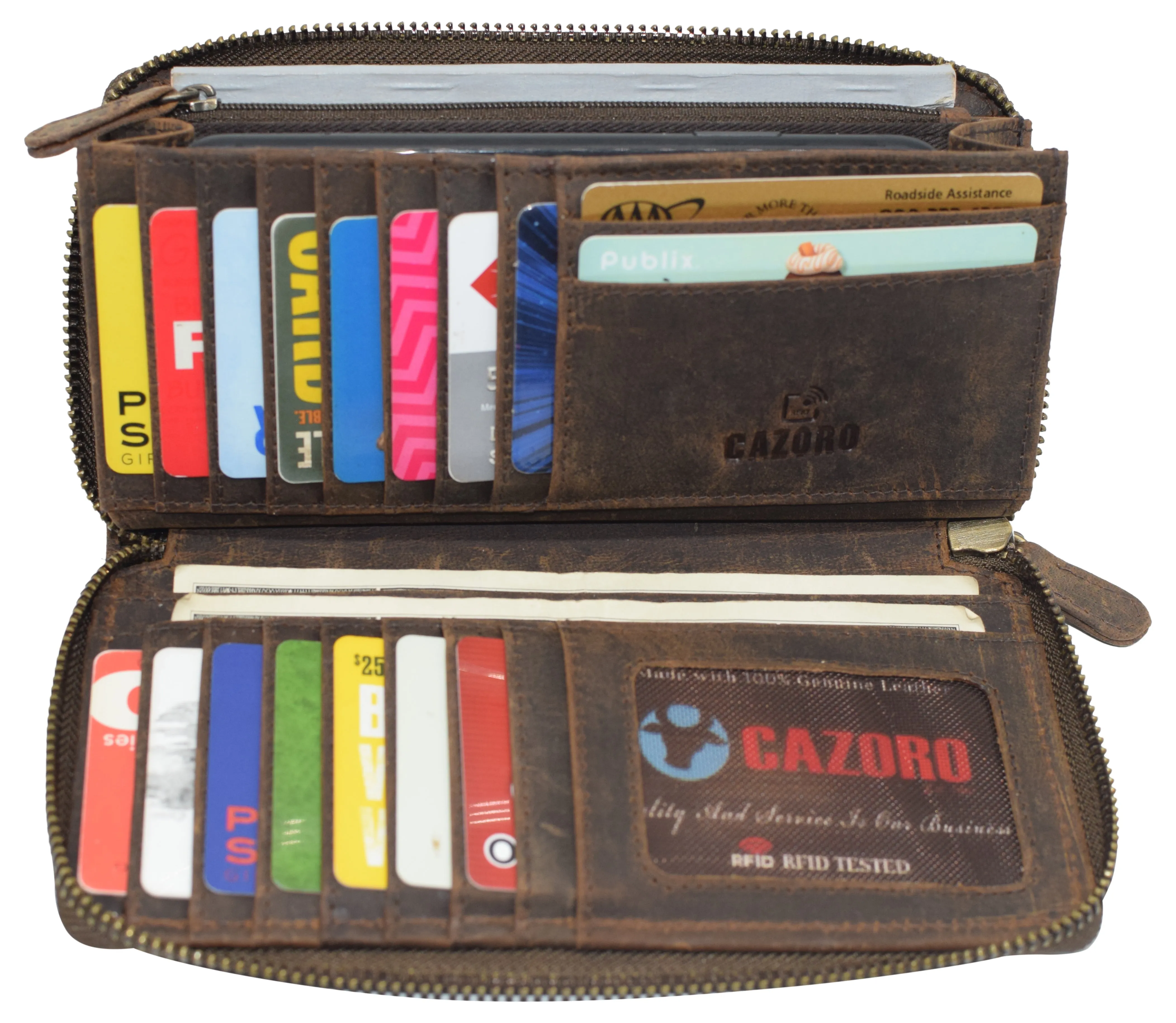 Vintage Leather Wallets for Women RFID Blocking Zip Around Credit Card Holder Phone Wristlet Clutch