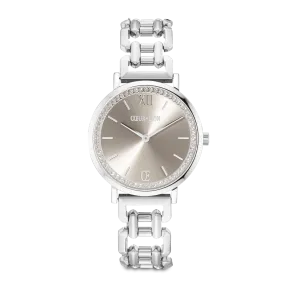 Watch Round Sparkling Graceful Greige Statement Silver